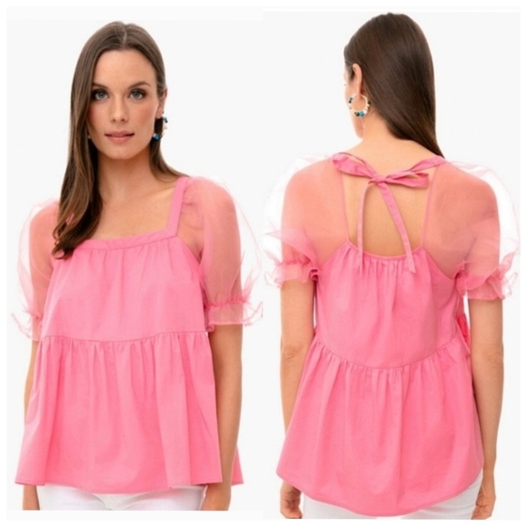 Tuckernuck Pomander Place Pink Organza Puff Sleeve Top Square Neck Blouse XS - Picture 14 of 14